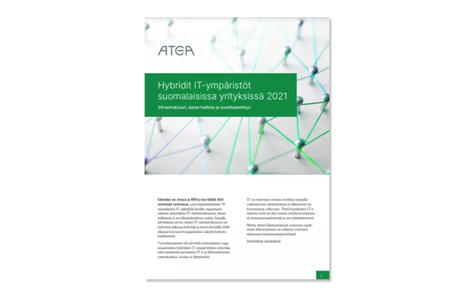 Kansikuva tutkimuksesta "Hybridit it-ympäristöt suomalaisissa yrityksissä 2021".