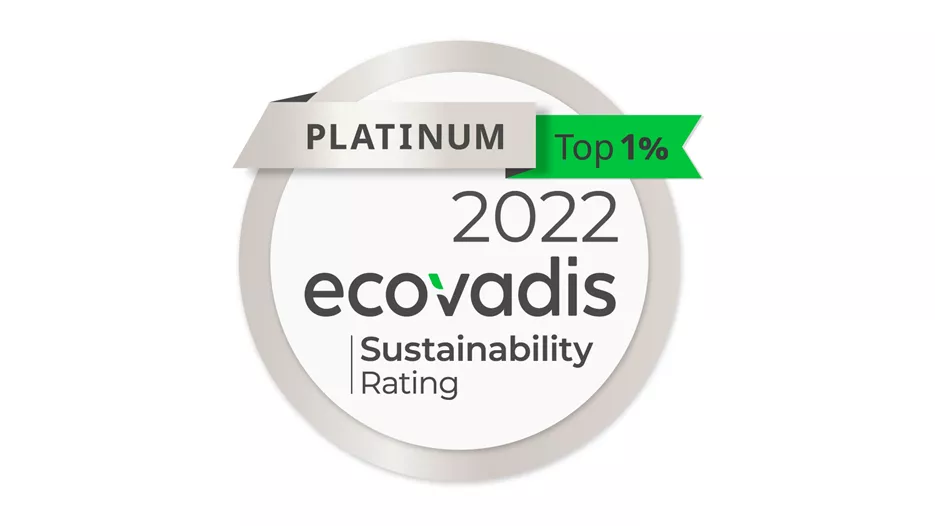 Vuoden 2022 Ecovadis Sustainability Platinum Rating logo.