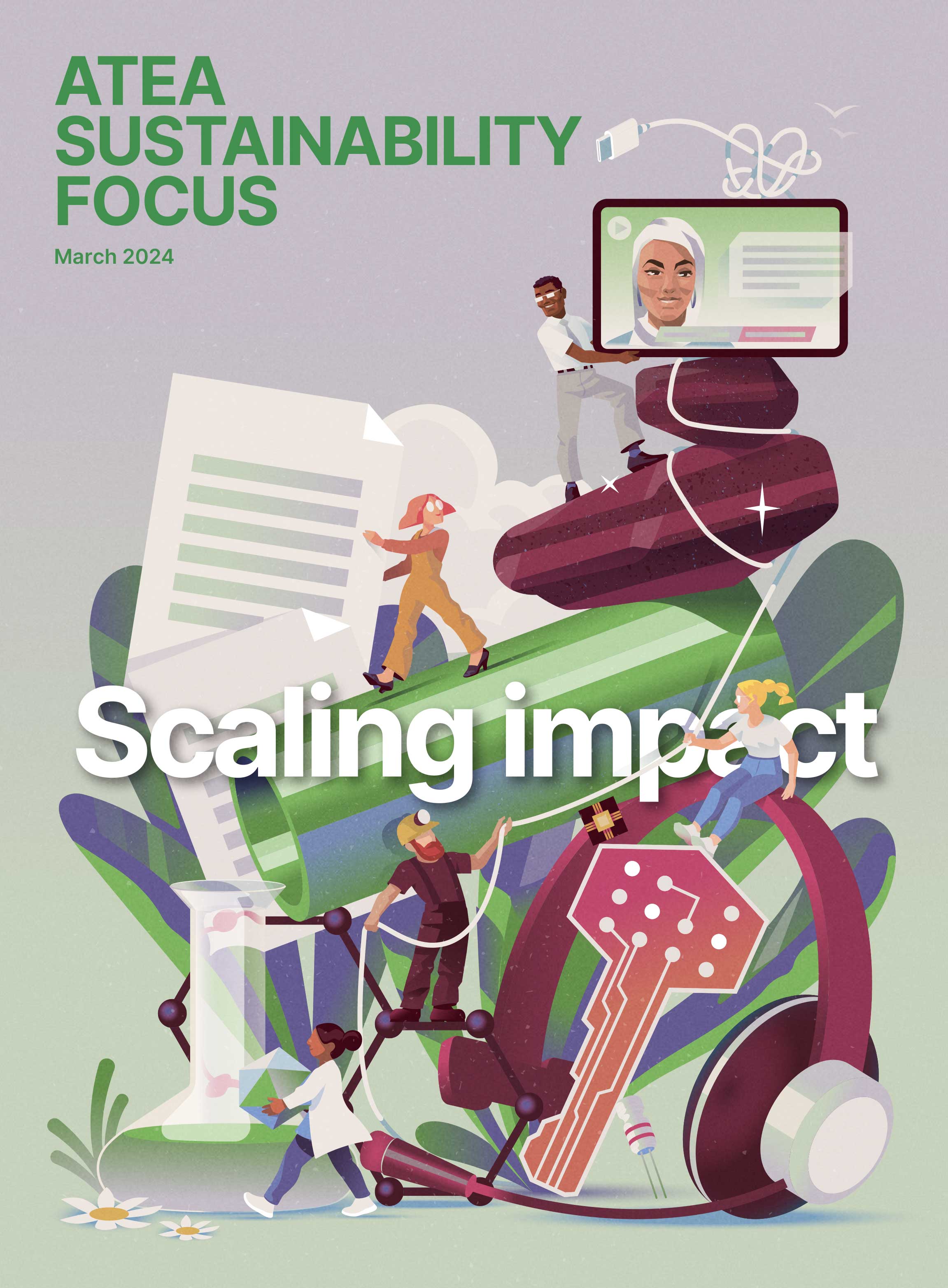 Atea Sustainability Focus -raportin kansi: Scaling Impact.